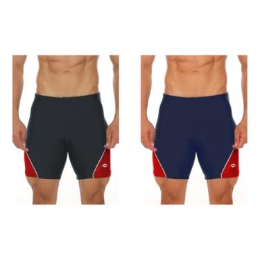 Imagem de Kit 2 Bermuda Natação Esportiva Proteção Uv Fpu 50+ (1 Cinza/Vermelho / 1 Marinho/Vermelho, GG)