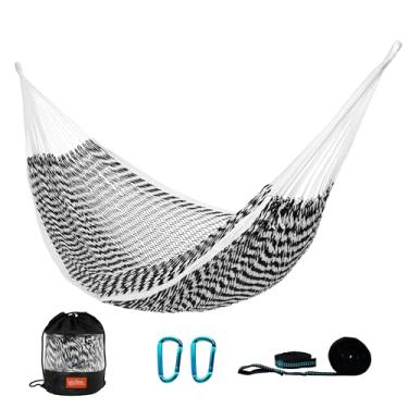 Imagem de LazyDaze Redes tecidas à mão, cama de rede maia de corda dupla, redes de árvore com suporte para pátio externo e quarto, hamacas para adultos, azul-marinho