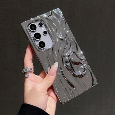 Imagem de MVVKKY Para SamsungS25 Luxury Electroplate Wrinkle Phone Case Roxo Water Ripple Shockproof Cover (Para SamsungS25 / Prata)