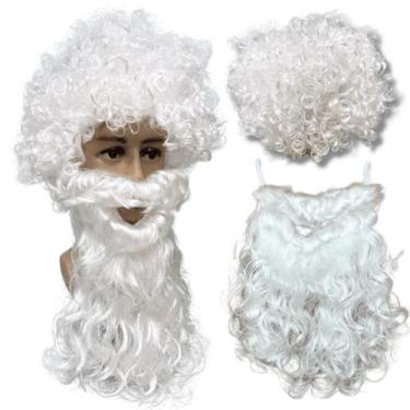 Imagem de Peruca papai noel branca com barba longa monge mago idoso - LIONSWIG