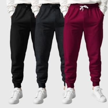 Imagem de Kit 3 Calças Moletom Masculinas Lisas Benellys-Masculino