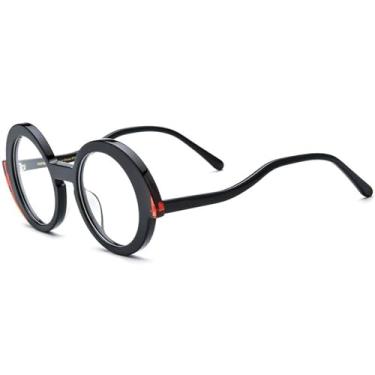Imagem de Armação de óculos de acetato feminino oversize grande tamanho redondo óculos feitos à mão óculos (9354 preto)