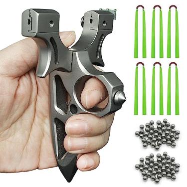 Imagem de HANDBAIGE HBG estilingue profissional de aço inoxidável com alvo para adultos conjunto de estilingue de caça de alta velocidade com 100 bolas de munição e 6 elásticos para prática de tiro ao ar livre