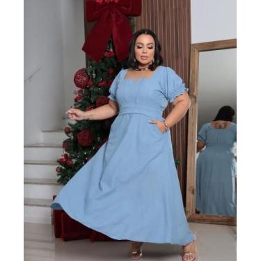 Imagem de Vestido Longo Feminino Plus Size Moda Evangélica - verde menta terraco