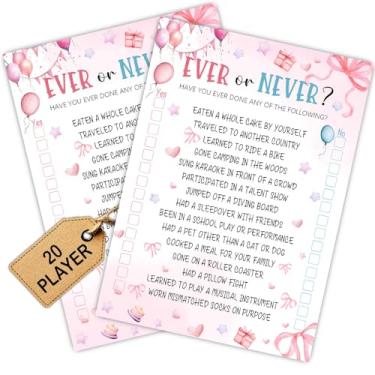 Imagem de Cartão de jogos de festa do pijama rosa - Coquete rosa laço temático festa do pijama suprimentos para festa do pijama - ideia criativa para jogos noturnos de aniversário - Ever or Never - 20 cartas de