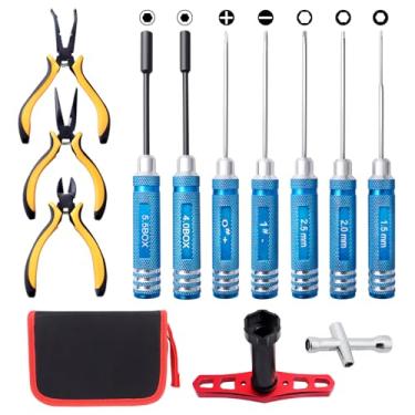 Imagem de Kit de ferramentas para carro RC – Conjunto de chaves de fenda (plano, Phillips, hexagonalicate), alicates, chave inglesa, ferramentas de reparo para drone quadricóptero, helicóptero, avião, acessórios compatíveis com modelos Traxxas RC Cars Trucks – 12 peças