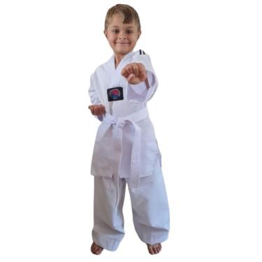 Imagem de Dobok Kimono Canelado Olimpic Taekwondo Infantil/Adulto - Homologado (M4-10 a 11 anos, Gola Branca)
