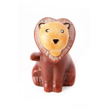 Imagem de 100 North Leão com símbolo de juba em forma de coração, símbolo de coragem e amor, 10 x 5 cm, marrom esculpido, estatueta colecionável em pedra-sabão