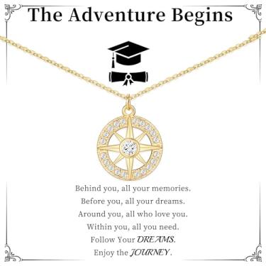 Imagem de GeFuzer Colar de bússola classe de 2025 presentes de formatura feminino colar de ouro pingente ajustável presentes de formatura para ela, Adjustable, Aço inoxidável, Sem Pedra Preciosa