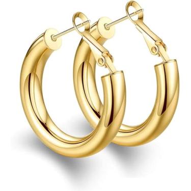 Imagem de Brincos de argola grandes e volumosos BMMYE, tubo de uivo, leve banhado a ouro 14 K, brincos de argola para mulheres 25 mm/30 mm/40 mm/50 mm