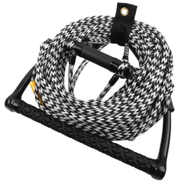 Imagem de Obcursco Corda de wakeboard, cordas de esqui aquático de 1,8 m com alça de EVA, corda de prancha de despertar de 4 seções para esqui aquático, wakeboard, joelheira (2,8 m, branco e preto)