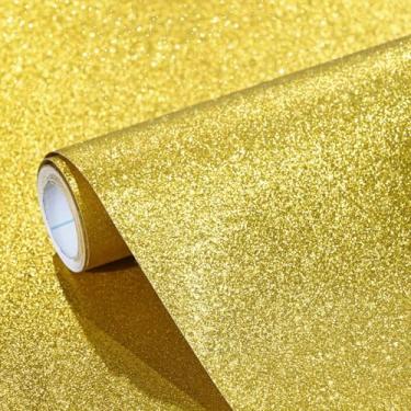 Imagem de WENMER Papel de parede dourado com glitter, papel de parede com glitter de 45 cm x 1000 cm para quarto, papel de parede com glitter removível autoadesivo, papel de contato dourado para armários gaveta