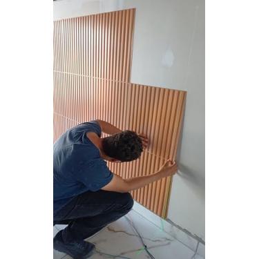 Imagem de Kit C/ 10 Placas 51x51 Revestimento Parede Alto Relevo Painel 3d Ripado 2,5 m² (Sem adesivo) Marrom - Freijo