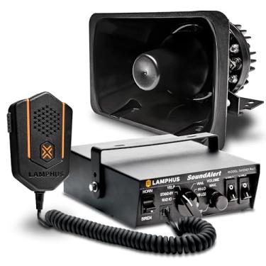 Imagem de SoundAlert Kit de sirene policial de emergência 100W [alto-falante de bullhorn 120-130dB] [controle de interruptor 2x20A] [buzina de ar sem as mãos] [microfone PTT] [retransmissão de rádio] Sistema de avisos PA para veículos de emergênciaLAMPHUS SASP01 (120-130dB) SASN01 Rev.1-SASP01