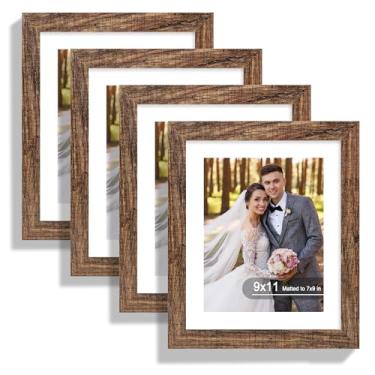 Imagem de Hongkee Conjunto de 4 porta-retratos 22 x 28, feito de vidro real e moldura marrom rústica - exiba imagem 18 x 23 com tapete ou 23 x 28 sem tapete, foto 23 x 27 cm para parede ou mesa