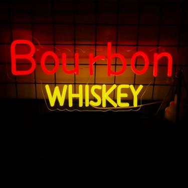 Imagem de TOPQUALI Letreiro De Néon Uísque Bourbon Com Luzes Led Para Decoração Parede, Letreiros Bar Bourbon, Garagem, Caverna Do Homem, Cerveja, Café, Bistrô, Clube, Festa, Presente