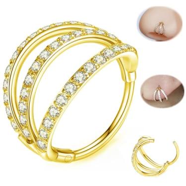 Imagem de ORANGELOVE 20G 7 mm 316L dobradiça de aço cirúrgico ouro triplo segmento CZ piercing de nariz argola de cartilagem sem costura articulada clicker piercing de orelha para hélice, tragus, concha