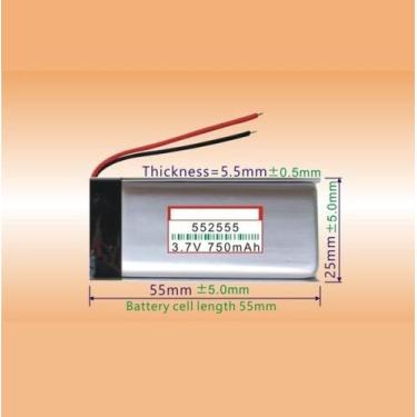 Imagem de Bateria 3.7v 750mah 5,5mm X 25mm X 55mm 2 Fios 552555 2 Fios - bgb