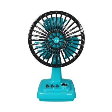 Imagem de Fenteer Mini ventilador de mesa pessoal com design retrô, leve, 3 velocidades, elétrico, portátil, resfriamento de ar para camping, viagens, casa, dormitório, Azul