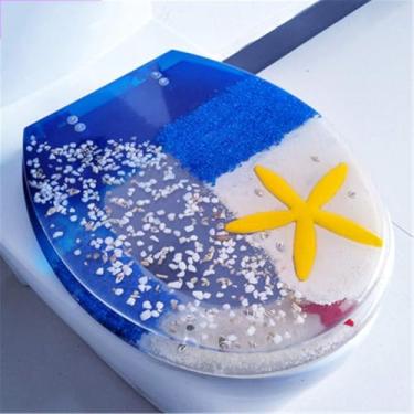 Imagem de Assento De Vaso Sanitário De Resina Impressa Tampa De Vaso Sanitário Universal Em Forma De U/V/O Dobradiça Macia Fechada Lentamente Ambientalmente Amigável Durável Antibacteri, M