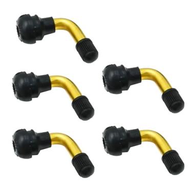Imagem de DUZFOREI 5 peças de haste de válvula dobrada angular de 45 graus, substituição para scooter 50cc 150cc motocicleta ATV cortador de grama pneus Go Karts, haste de latão com base de borracha de encaixe
