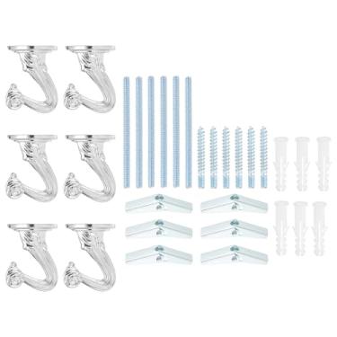 Imagem de PATIKIL Ganchos Swag, 6 peças de ganchos de teto resistentes com instalação de ferragens, fixação de parede, ganchos de teto para pendurar lustres de plantas, prata
