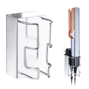 Imagem de Suporte para secador de cabelo e alisador de cabelo, organizador de ferramentas de cabelo, suporte de parede (prata)