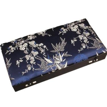 Imagem de Caixa de armazenamento com 21 compartimentos de grade, caixas de joias retangulares de brocado de seda chinesa, brincos de coleção de madeira, caixas de anel, caixa de embalagem decorativa com