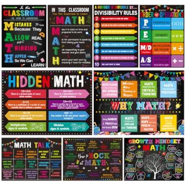 Imagem de Cartazes de matemática para professores de sala de aula indispensáveis para professores decorações para material escolar de ensino médio e médio conjunto de quadro de avisos matemática canta