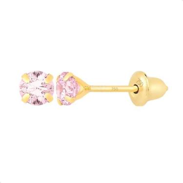 Imagem de Brinco de Ouro 18k 750 Pedrinha 3mm Infantil Bebê Recém nascido segund