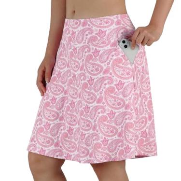 Imagem de Turnhier Saias femininas de 50,8 cm na altura do joelho, casual, atlética, tênis, golfe, com bolsos, Flor rosa, G