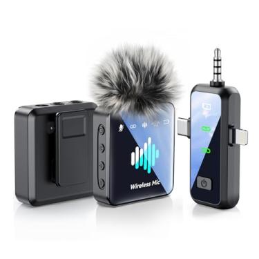 Imagem de MENERESAS Microfone 3 em 1 para iPhone: Microfone Lavalier sem fio para câmera e Android - Mini microfone - Transmissão de 100 m e vida útil da bateria 20H - Vlogging com redução de ruído de IA