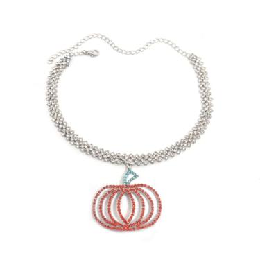 Imagem de Kokoma Colar feminino com pingente de abóbora de Halloween, zircônia, strass, fantasma, chapéu de bruxa, gargantilha, corrente, moda, férias, Halloween, acessório de bijuteria, Choker, Metal, Sem