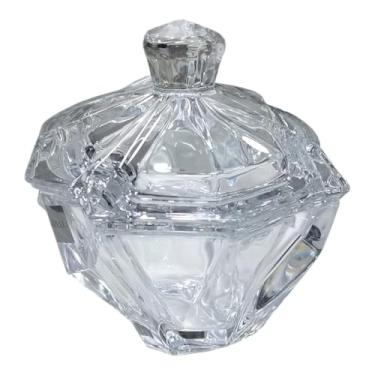 Imagem de Bomboniere Potiche Baleiro de Vidro Cristal com Tampa, 14x11x12cm, Decorativo