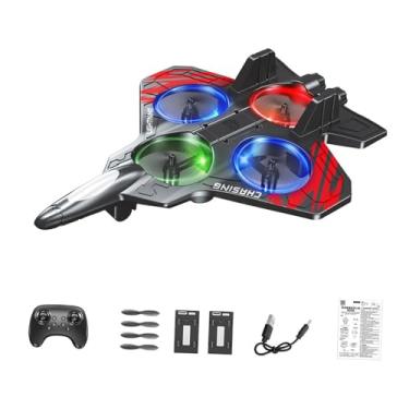 Imagem de menolana Avião de controle remoto de espuma, jato de caça com luz, à prova d'água, rolo de manobras, presentes para meninos, avião RC leve para crianças e, Bateria Vermelha Duas