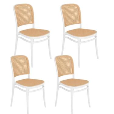 Imagem de Kit 4 Cadeiras jantar cozinha cafeteria Amis Lola Lauren tela palha plástico Branco