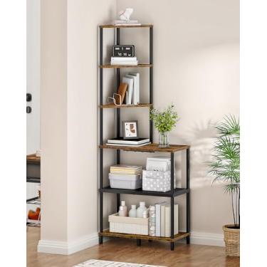 Imagem de CHOEZON Prateleira de canto de 6 camadas, estante de canto industrial com tampo de mesa, prateleiras de armazenamento em forma de diamante, suporte de exibição para espaços pequenos, sala de estar