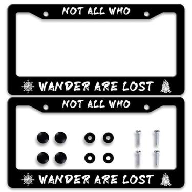 Imagem de 2 peças personalizadas Not All Who Wander are Lost Molduras de placa de licença engraçada moldura de placa de carro acessórios de aço inoxidável decoração de carros serve para veículos padrão dos EUA