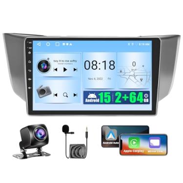 Imagem de [2 + 64 GB] Rádio veicular Android 15 para Lexus RX300 RX330 RX350 RX400H 2004-2009, rádio veicular com tela sensível ao toque de 24 cm para Lexus com câmera de backup CarPlay sem fio Android Auto