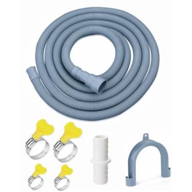 Imagem de Elyfree Mangueira de drenagem para máquina de lavar, kit universal de extensão de mangueira de drenagem de lava-louças de 3 m, conjunto de 7 peças com 4 braçadeiras e 1 suporte de mangueira de dobra