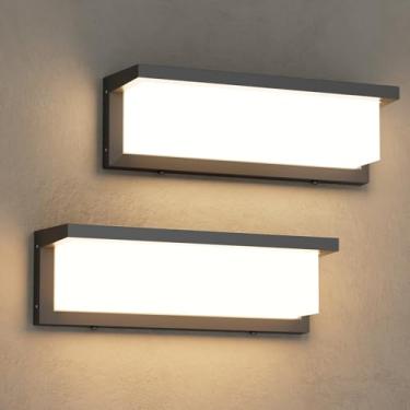 Imagem de Coinmit Arandelas de parede modernas para ambientes externos 3000 K, pacote com 2, 36 watts de luzes pretas de varanda para casa, lâmpada de parede externa à prova d'água de alumínio para garagem
