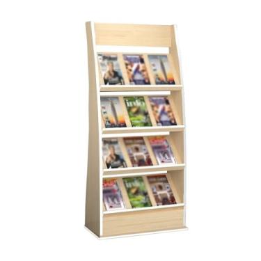Imagem de ZzleoyuUUs-12 Suporte de exibição de brochura Porta-revistas de madeira Rack de exibição de informações de chão Armazenamento de publicidade Rack de jornal (madeira original)