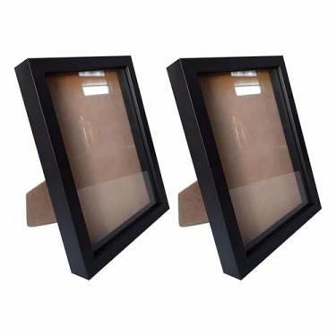 Imagem de Kit 2 Molduras Caixa Alta Revestida com Vidro Mais Fundo em MDF com Suporte - 20x30cm - 1,5x3 Cor:PRETO;Tamanho:20X30 CM