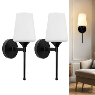 Imagem de YHTlaeh Nova luminária de banheiro com 3 luzes de vidro preto escovado moderno arandela de barra de parede sobre espelho (preto escovado, pacote com 2)