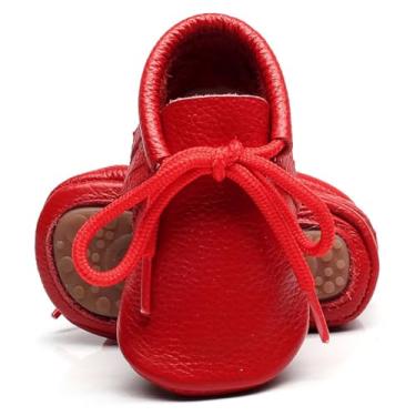 Imagem de Greceen Mocassins de Couro para Bebês Meninos Meninas Conforto Oxford Vestido de Casamento Primeiro Andador Sapatos de Berço, B - vermelho, 12-18 Months Toddler