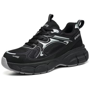 Imagem de Ruivina Tênis de bico de aço para mulheres, sapatos de segurança, ajuste largo, indestrutível, masculino, leve, antiderrapante, respirável, à prova de perfuração, bico composto, preto, branco