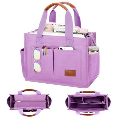 Imagem de KKXIU Bolsa feminina grande de lona com zíper e compartimentos, bolsa carteiro bíblica de trabalho transversal com bolsos, Nova atualização Plus roxo, Large