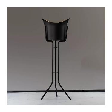 Imagem de balde de gelo para festas Balde de gelo com suporte Balde de gelo de aço inoxidável Balde de gelo de vinho Balde de gelo vertical para recipiente de gelo interno e externo balde de vinho (Cor: Preto)