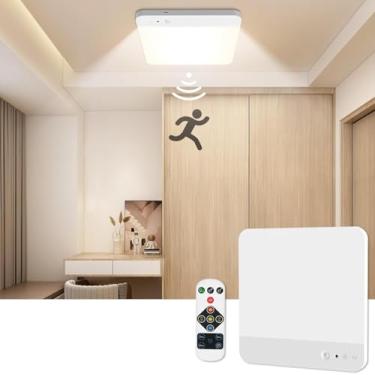 Imagem de TOOWELL Luminária De Teto Com Sensor Movimento Recarregável E Controle Remoto - Luzes Operadas Por Bateria, 7,87 Pol. Sem Fio Para Armários Internos, Chuveiros, Despensas, Escadas Corredores