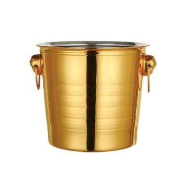 Imagem de Balde de gelo para festas Balde de gelo de aço inoxidável engrossado, champanhe, gelado, cerveja, vinho, balde refrigerado para cubos de gelo, recipiente de gelo, balde de vinho (dourado, médio)